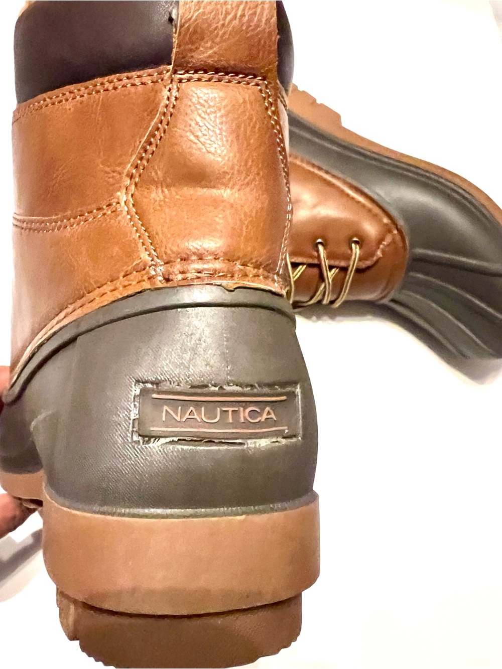 Nautica Men’s Brown Leather Water Resistant Lace Up Duck Boots-Size 11 - Picture 7 of 10